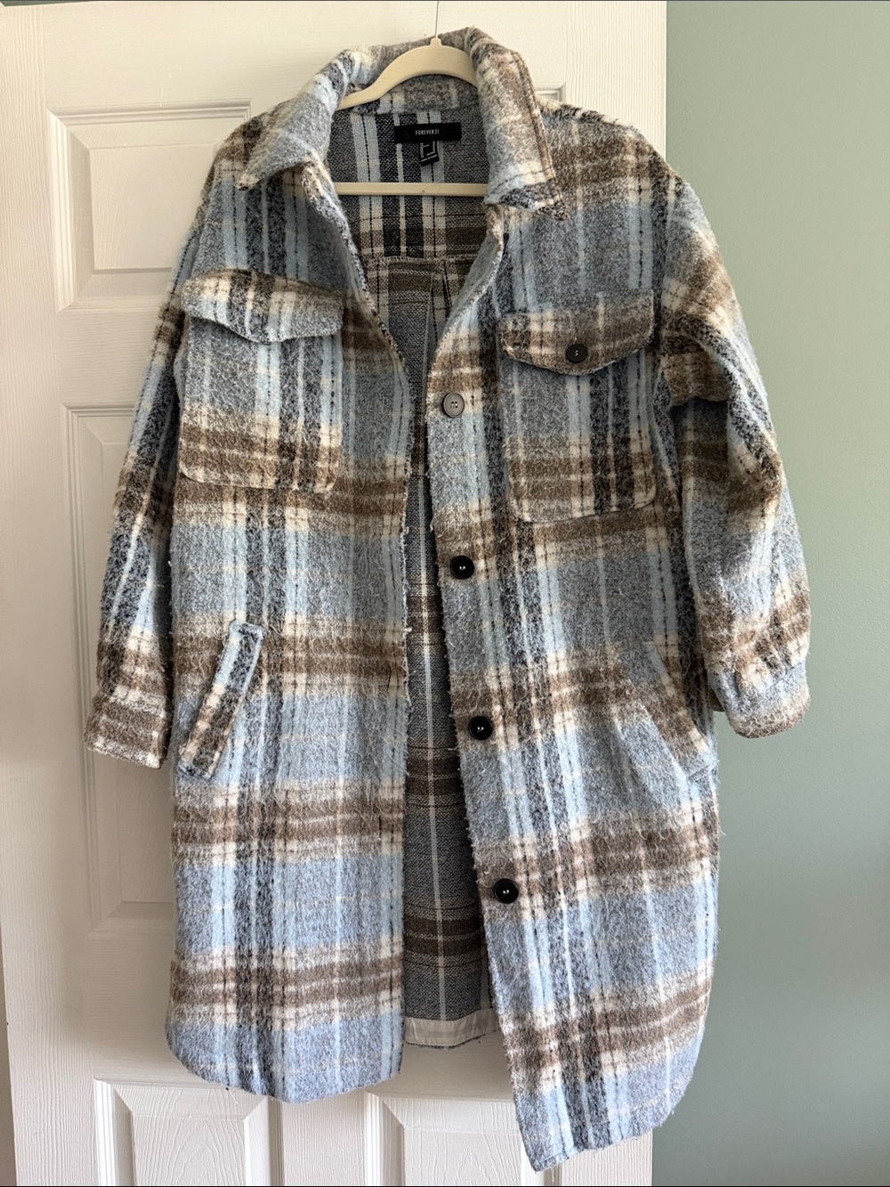 Duster Length Oversized Shacket - Plaid